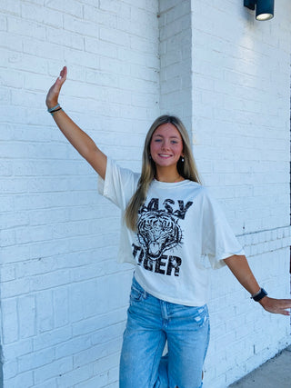 Easy Tiger Graphic tee- crop, crop top, CROPPED, easy, graphic, GRAPHIC TEE, Graphic Tees, graphic tshirt, TIGER, TIGER GRAPHIC TEE, Tops-Ace of Grace Women's Boutique