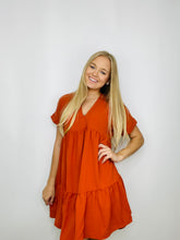 Rust Drop Shoulder Tiered Dress