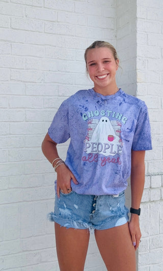 Ghosting People All Year Tee- clothing,COLORFUL GRAPHIC TEE,COMFORT COLOR,COMFY,Curvy,fall clothes,ghost,ghosts,graphic,graphic T-shirt,GRAPHIC TEE,Graphic Tees,graphic tshirt,HALLOWEEN,halloween shirt,Halloween tshirt,Seasonal,Tops-Ace of Grace Women's Boutique