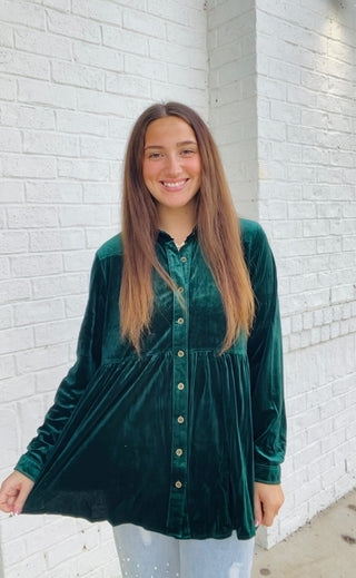 Green Velvet Tunic Top- christmas dress,Christmas Longsleeve,CHRISTMAS SHIRT,christmas top,clothing,emerald green,GREEN,Green shirt,green top,MERRY CHRISTMAS,Seasonal,Tops,velvet,velvet top-Ace of Grace Women's Boutique