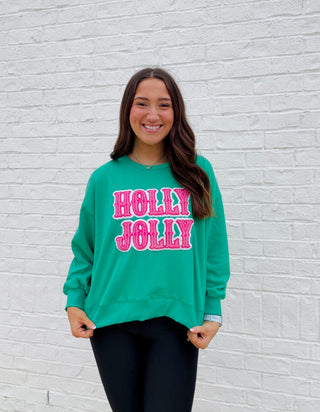 Holly Jolly Sweatshirt (cropped)- CHRISTMAS, CHRISTMAS CHEER, CHRISTMAS GRAPHIC TEE, Christmas Longsleeve, CHRISTMAS SHIRT, christmas sweatshirt, Christmas tee, christmas top, Christmas tshirt, clothing, Curvy, Holly Jolly, HOLLY JOLLY CHRISTMAS, holly jolly pullover, jolly, MERRY CHRISTMAS, Seasonal, Tops-Ace of Grace Women's Boutique