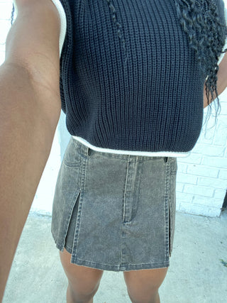 Acid Wash Pleated Skort- black denim, Black Denim short, black skirt, black Skort, Bottoms, clothing, denim, denim color, denim shorts, denim skirt, denim skort, fall skirt, game day skort, Mini skirt, PLEATED, pleated skirt, pleats, skirt, skort, Tennis skort-Ace of Grace Women's Boutique