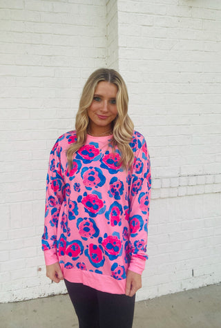 Pink and Blue Animal Print Top- curv,Curvy,LEOPARD,leopard graphic tee,LEOPARD PRINT,leopard sweater,leopard top,Tops-Ace of Grace Women's Boutique