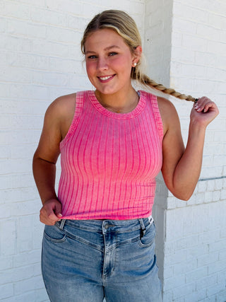 Ribbed Summer Tank Top- athletic tank,beach,BEACH OUTFIT,blue tank,BLUE TANK TOP,clothing,CROPPED TANK,CROPPED TANK TOP,PINK TANK TOP,RIBBED TANK,RIBBED TANK TOP,Sale,summer tank,tank,tank top,Tops-Pink-S-Ace of Grace Women's Boutique