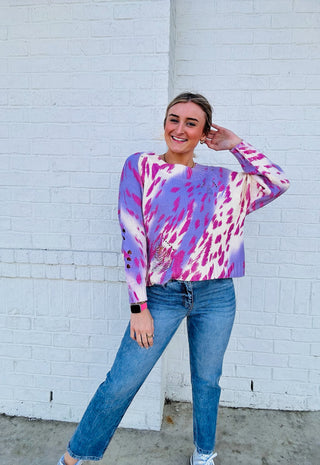 Lilac Distressed Round Neck Sweater- clothing, curvy, DISTRESSED, knit sweater, oversized sweater, PLUS, plus size, plus size sweater, round neck, Sale, SWEATER, Tops-Ace of Grace Women's Boutique