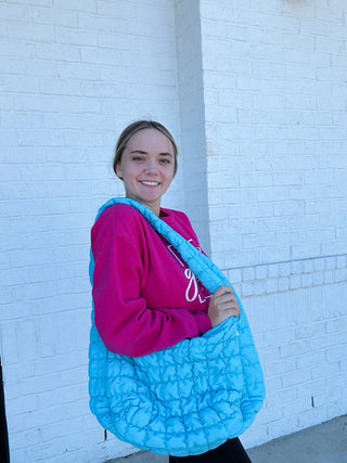 Oversized Quilted Puffer Bags- bags, Free bag, gifts, People, Puffer bag, Puffy, quilted, QUILTED BAG-Aqua-Ace of Grace Women's Boutique