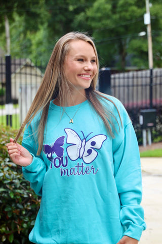 You Matter Sweatshirt • Allie from Alabama- Alabama, Allie, Allie from alabama, butterflies, butterfly, butterfly tee, clothing, comfy sweatshirt, Curvy, green sweatshirt, grey sweatshirt, Matter, mauve sweatshirt, Merch, oversized sweatshirt, pink sweatshirt, plus size sweatshirt, plus sweatshirt, purple sweatshirt, sweatshirt, SWEATSHIRTS, Tops, You matter-Aqua-S-Ace of Grace Women's Boutique