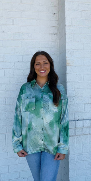 Shades of Green Satin Top- Christmas tshirt,clothing,Curvy,fall clothes,Green shirt,mama shirt,oversized sweatshirt,plus size sweatshirt,pocket shirt,Seasonal,SHIRT,st. paddy's,ST. PATRICK'S DAY,Tops-Ace of Grace Women's Boutique