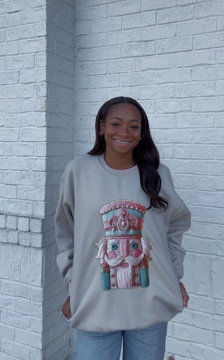 Tan Faux Yarn Nutcracker Sweatshirt- Curvy,nutcracker,nutcracker long sleeve,PLUS,plus size,Seasonal,Tops-Ace of Grace Women's Boutique