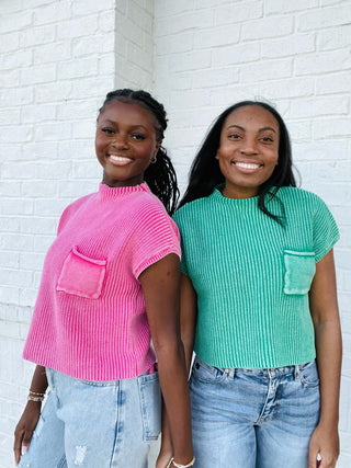 Short Sleeve Sweater Top- brown sweater,clothing,cropped sweater,Curvy,fuzzy sweater,green sweater,knit sweater,pink sweater,plus size sweater,pocket shirt,pockets,ribbed sweater,SWEATER,sweater top,SWEATER VEST,sweaters,Tops-Ace of Grace Women's Boutique