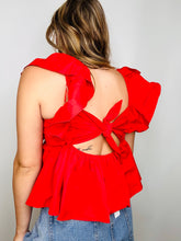 Red Tie-Back Ruffle Sleeve Top