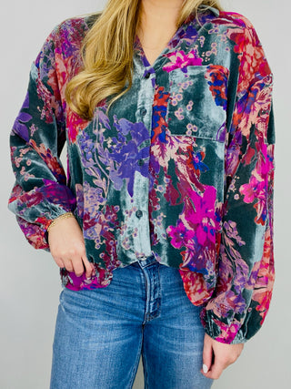 Velvet Floral Top- clothing,Curvy,floral,floral pattern,floral print,FLORAL TOP,florals,PLUS,plus size,Tops-Ace of Grace Women's Boutique