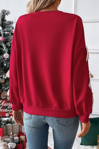 Red Bow Sleeve Crewneck Sweatshirt-Tops/Sweatshirts & Hoodies- Color Red,Day Valentine's Day,Detail Bow,Hot picks,Occasion Daily,Season Fall & Autumn,Style Elegant-Ace of Grace Women's Boutique