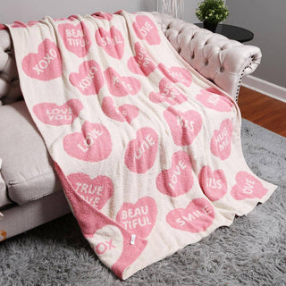 Conversation Heart Reversible Blanket- blanket, gifts, Seasonal, soft blanket, throw blanket-Ace of Grace Women's Boutique