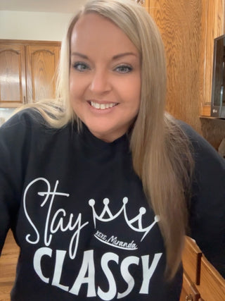 Stay Classy Sweatshirt • Miranda- black sweatshirt, Classy, comfy sweatshirt, Corn dip, Curvy, graphic, graphic T-shirt, GRAPHIC TEE, Graphic Tees, graphic tshirt, green sweatshirt, grey sweatshirt, Merch, Miranda, oversized sweatshirt, pink sweatshirt, plus size sweatshirt, plus sweatshirt, Stay classy, sweatshirt, SWEATSHIRTS, Tops-Black-S-Ace of Grace Women's Boutique