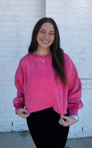 Acid Wash Cropped Pullover | 2 colors- Acid, clothing, comfy sweatshirt, cropped sweatshirt, FALL, fall clothes, pink sweatshirt, sweatshirt, SWEATSHIRTS, Tops-Ace of Grace Women's Boutique