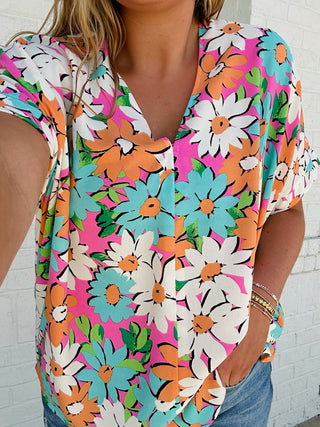 Floral Print Oversized Top- beach,BEACH OUTFIT,clothing,colorful,comfy,floral,floral print,FLORAL TOP,florals,mint,oversized,OVERSIZED TOP,pink,summer,summer shirt,SUMMER TOP,Tops-Ace of Grace Women's Boutique