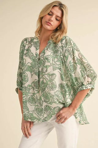 Sage & Ivory Hi-Lo Floral Chiffon Top- floral,floral pattern,floral print,FLORAL TOP,florals,Tops-Ace of Grace Women's Boutique