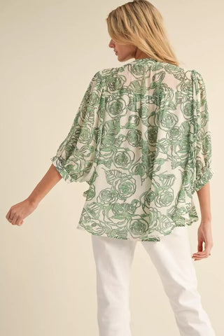 Sage & Ivory Hi-Lo Floral Chiffon Top- floral,floral pattern,floral print,FLORAL TOP,florals,Tops-Ace of Grace Women's Boutique
