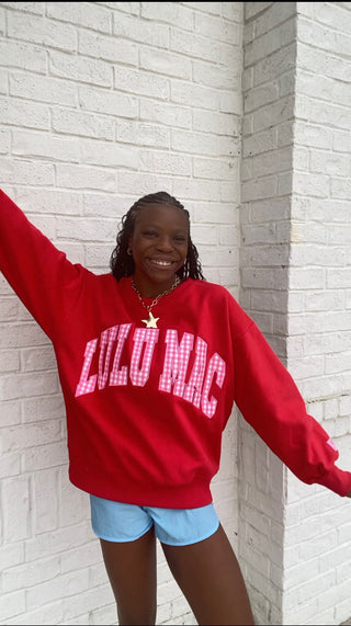 Lulu Mac Sweatshirt - Red Gingham- Curvy,Lulu,Lulu mac,Seasonal,Tops,VALENTINE,XOXO-Ace of Grace Women's Boutique