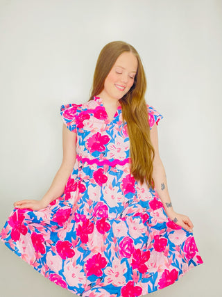 Pink Floral Dress with Ric Rac Trim- Curvy,dresses & rompers,Easter,Easter dress,floral,floral dress,floral pattern,floral print,florals,PLUS,Ric rac,SPRING,Spring dress-Ace of Grace Women's Boutique