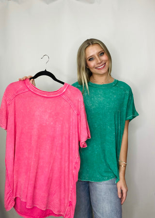 Mineral Ribbed Short Sleeve Top- flowy tee, Green shirt, ribbed mom top, RIBBED TOP, Seasonal, st. paddy's, ST. PATRICK'S DAY, Tops-Ace of Grace Women's Boutique