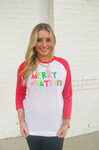 Merry Whatever Quarter Sleeve Top- CHRISTMAS,Christmas Longsleeve,CHRISTMAS SHIRT,Christmas tee,christmas top,curv,Curvy,LONG SLEEVE,long sleeve top,long sleeves,merry,MERRY CHRISTMAS,MERRY CHRISTMAS Y’ALL,merry every thing,PLUS,Seasonal,Tops-Ace of Grace Women's Boutique