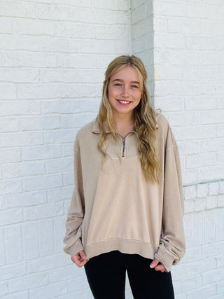 Half Zip Pullover Sweatshirt- half zip,outerwear,Tops-Ace of Grace Women's Boutique