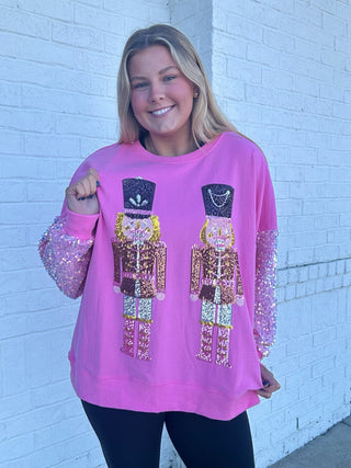 Pink Sequin Nutcracker Top- CHRISTMAS,nutcracker,oversized,Seasonal,SEQUIN,Tops-Ace of Grace Women's Boutique