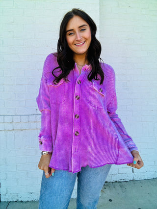 Mineral Wash Purple Shacket- Curvy,New arrival,shacket,Tops-Ace of Grace Women's Boutique