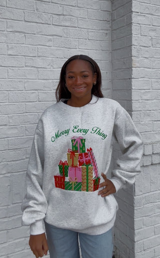 Merry Everything Embroidered Sweatshirt- CHRISTMAS,CHRISTMAS CHEER,CHRISTMAS SHIRT,christmas sweatshirt,Christmas tee,christmas top,clothing,comfy sweatshirt,MERRY CHRISTMAS,oversized sweatshirt,Seasonal,sweatshirt,Tops-Ace of Grace Women's Boutique