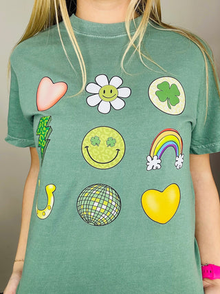 Lucky Tic Tac Toe Graphic Tee- clover, COMFORT COLOR, Curvy, emerald green, FOUR LEAF CLOVER, GREEN, Green shirt, lucky, paddy's, Patrick's, saint patricks day, st. paddy's, ST. PATRICK'S DAY, Tops-Ace of Grace Women's Boutique