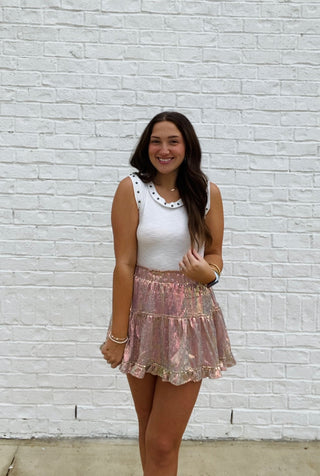 Sequin Ruffle Skirt | 2 Colors- Bottoms, clothing, fall clothes, fall skirt, ruffled skirt, SEQUIN, sequin skirt, sequin skort-Ace of Grace Women's Boutique