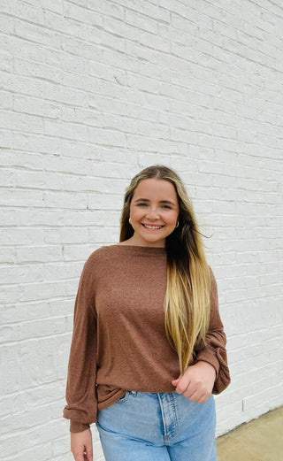 The Softest Long Sleeve Top- Boat, Curvy, FALL, fall clothes, fall transition, Hacci, LONG SLEEVE, long sleeve top, long sleeves, longsleeve, SOFT, soft shirt, soft top, Tops-Brown-S-Ace of Grace Women's Boutique