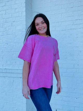 Hot Pink Classic Mineral Washed Tee- clothing, Curvy, LIGHT PINK, pink, pink top, Tops-Ace of Grace Women's Boutique