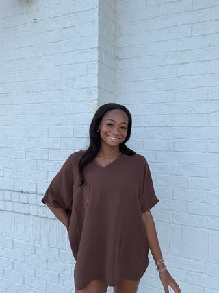 Perfect for Work Top - Brown- Curvy,hot pink top,oversized,OVERSIZED TOP,Perfect for work,pink top,PLUS,plus size,PLUS SIZE TEE,PLUS SIZE TOP,TOP,Tops,WORK TOP,WOVEN TOP-Ace of Grace Women's Boutique
