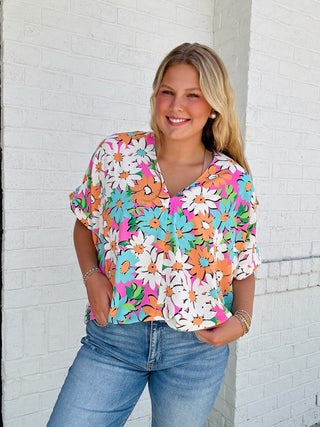 Floral Print Oversized Top- beach,BEACH OUTFIT,clothing,colorful,comfy,floral,floral print,FLORAL TOP,florals,mint,oversized,OVERSIZED TOP,pink,summer,summer shirt,SUMMER TOP,Tops-Ace of Grace Women's Boutique