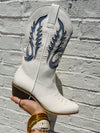Blue & White Detailed Cowgirl Boots- BOOTS, cowboy boots, cowgirl boots, game day, game days, gameday, SHOES, white boots-Ace of Grace Women's Boutique