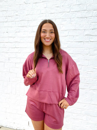 Soft Plum Pullover Set- clothing, COMFY, comfy sweatshirt, half zip, Lulu, MATCHING, MATCHING SET, Sets, Softstream, Softstreme-Ace of Grace Women's Boutique