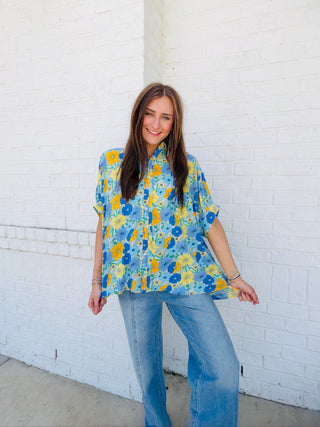 Blue Floral Dolman Top- Curvy,floral,floral pattern,FLORAL TOP,florals,summer,summer shirt,SUMMER TOP,Tops-Ace of Grace Women's Boutique