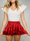 Red Metallic Ruffle Skort- game, game day, game day skort, game days, gameday, red skort, ruffle skort, skort-Ace of Grace Women's Boutique
