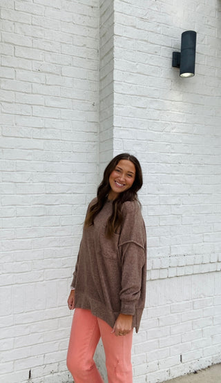 Oversized Drop Shoulder Sweater- brown sweater, clothing, Curvy, fall clothes, oversized sweater, plus size sweater, Tops-Ace of Grace Women's Boutique