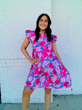 Pink Floral Dress with Ric Rac Trim- Curvy,dresses & rompers,Easter,Easter dress,floral,floral dress,floral pattern,floral print,florals,PLUS,Ric rac,SPRING,Spring dress-Ace of Grace Women's Boutique