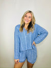 Blue V Neck Knit Sweater Set- 2 piece set, COZY SET, LOUNGE SET, MATCHING SET, SET, SLEEP SET, TWO PIECE SET-Ace of Grace Women's Boutique