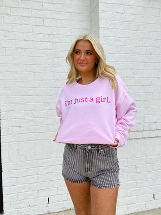 MADELYNN GRACE | I’m Just a Girl Sweatshirt- comfy sweatshirt, Curvy, MadelynnGrace, oversized sweatshirt, pink sweatshirt, plus size sweatshirt, plus sweatshirt, sweatshirt, SWEATSHIRTS, Tops-Ace of Grace Women's Boutique