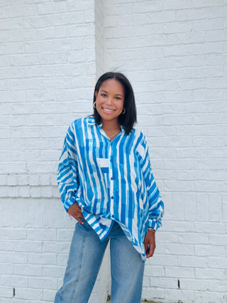 Blue Geometric Dolman Top- beach,Boxy,clothing,Dolman,floral,GEOMETRIC,oversized,OVERSIZED TEE,OVERSIZED TOP,Perfect for work,summer,Tops,work,WORK SHIRT,WORK TOP-Ace of Grace Women's Boutique