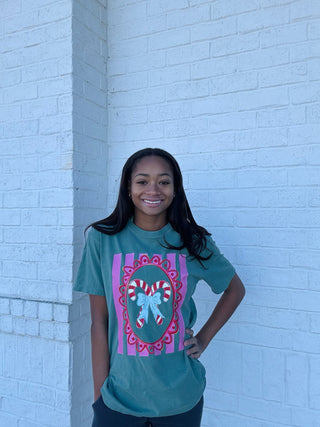 Striped Candy Cane Comfort Color Tee- Candy,Candy cane,CHRISTMAS,COMFORT COLOR,Comfortable,curv,Curvy,PLUS,Seasonal,Tops-Ace of Grace Women's Boutique