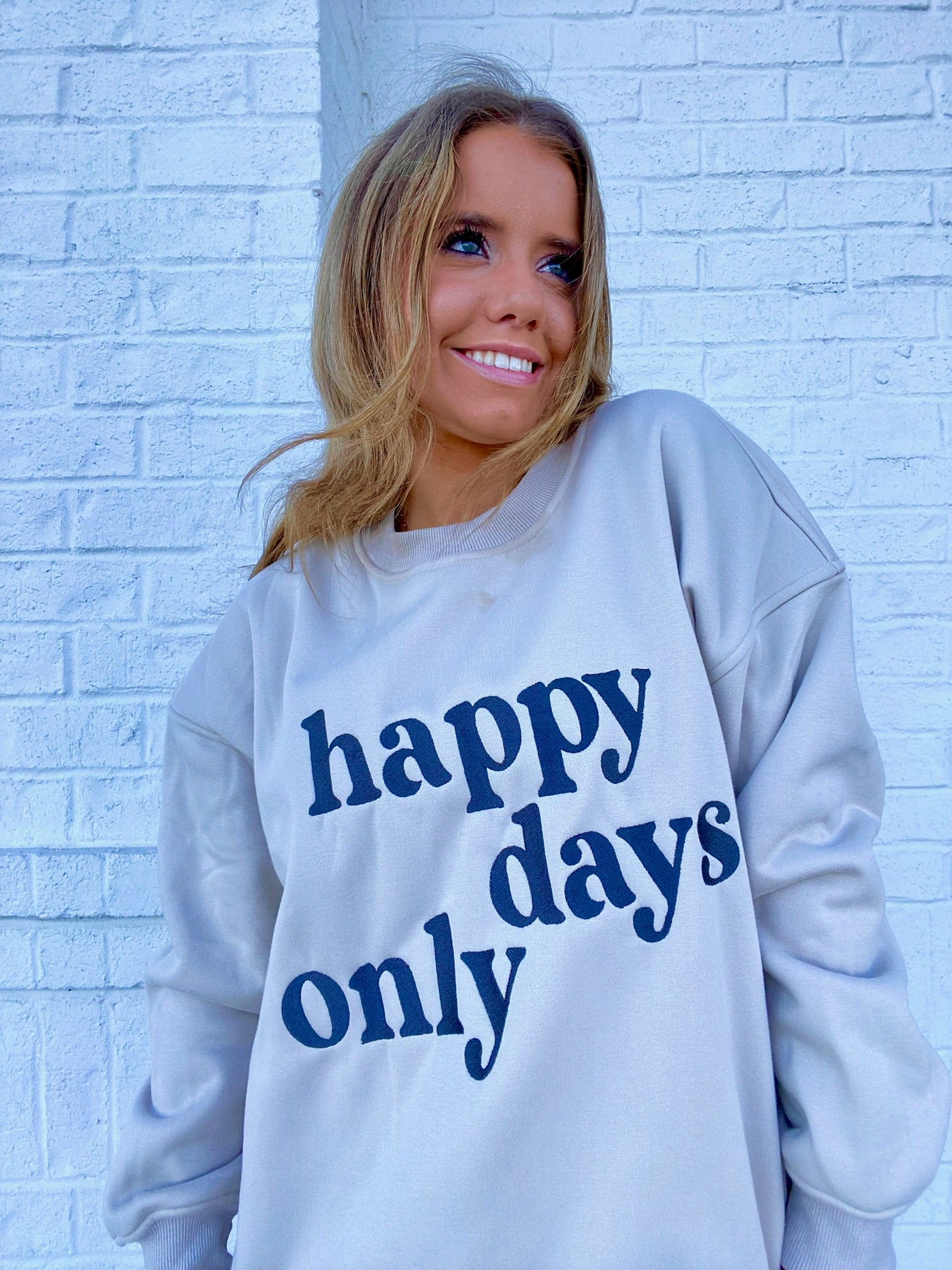 Beige Happy Days Only Crew Neck