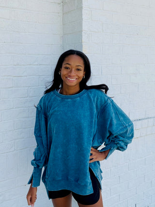 Acid Wash High-Low Pullover- Acid,black pullover,blue pullover,brown pullover,COMFY,comfy sweatshirt,Curvy,green sweatshirt,Hi-low,High-low,mineral,MINERAL WASH,MINERAL WASHED,oversized,oversized sweater,oversized sweatshirt,OVERSIZED TOP,pink pullover,pink sweatshirt,PLUS,plus size,plus size sweatshirt,plus sweatshirt,pullover,purple sweatshirt,sweatshirt,SWEATSHIRTS,Tops-Teal-S/M-Ace of Grace Women's Boutique