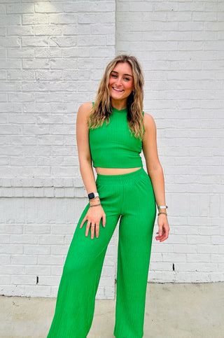 Emerald Green Wide Leg Pant Set- clothing, emerald green, GREEN, Loungewear, Sale, Seasonal, Sets, st. paddy's, ST. PATRICK'S DAY, summer, summer set, TWO PIECE SET-Ace of Grace Women's Boutique